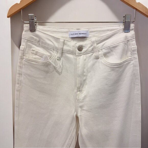 NWT Flying Monkey Denim Cotton Blend Medium High Raw Hem Flare Jeans - Picture 4 of 9